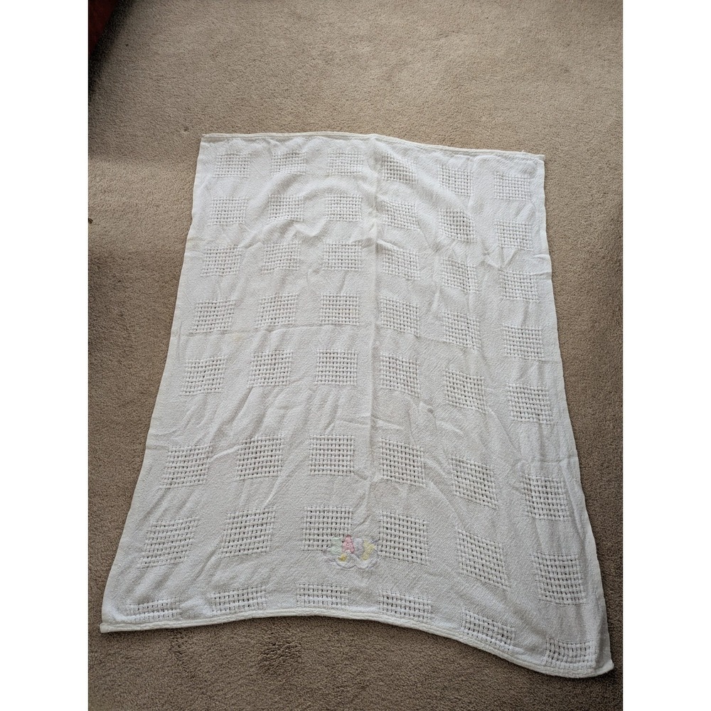 Baby Blanket White Cotton Thermal Open Waffle Weave Cloud - Picture 3 of 4